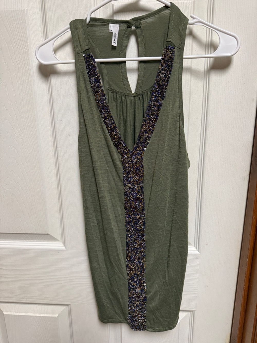 Studio Y Olive Green Beaded Racerback Tank